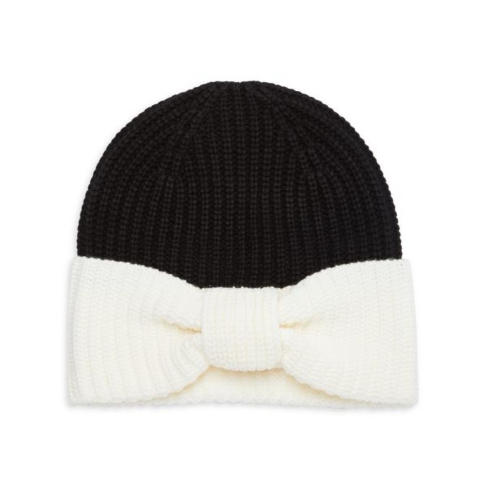Kate Spade Black and White Knit Hat with Bow
